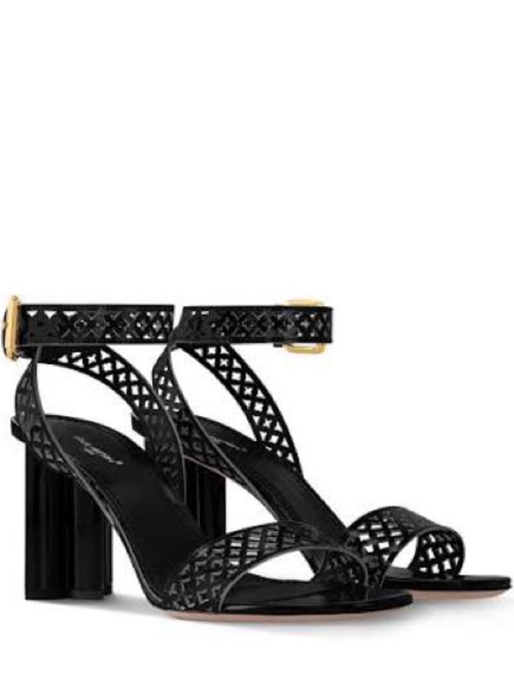 NEW! Louis Vuitton Silhouette Black Patent Leather Sandals - Cute LV heel!
